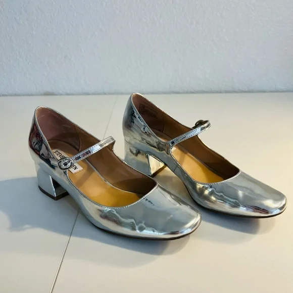 Steve Madden Metallic Silver Block Heels - Picture 1 of 6